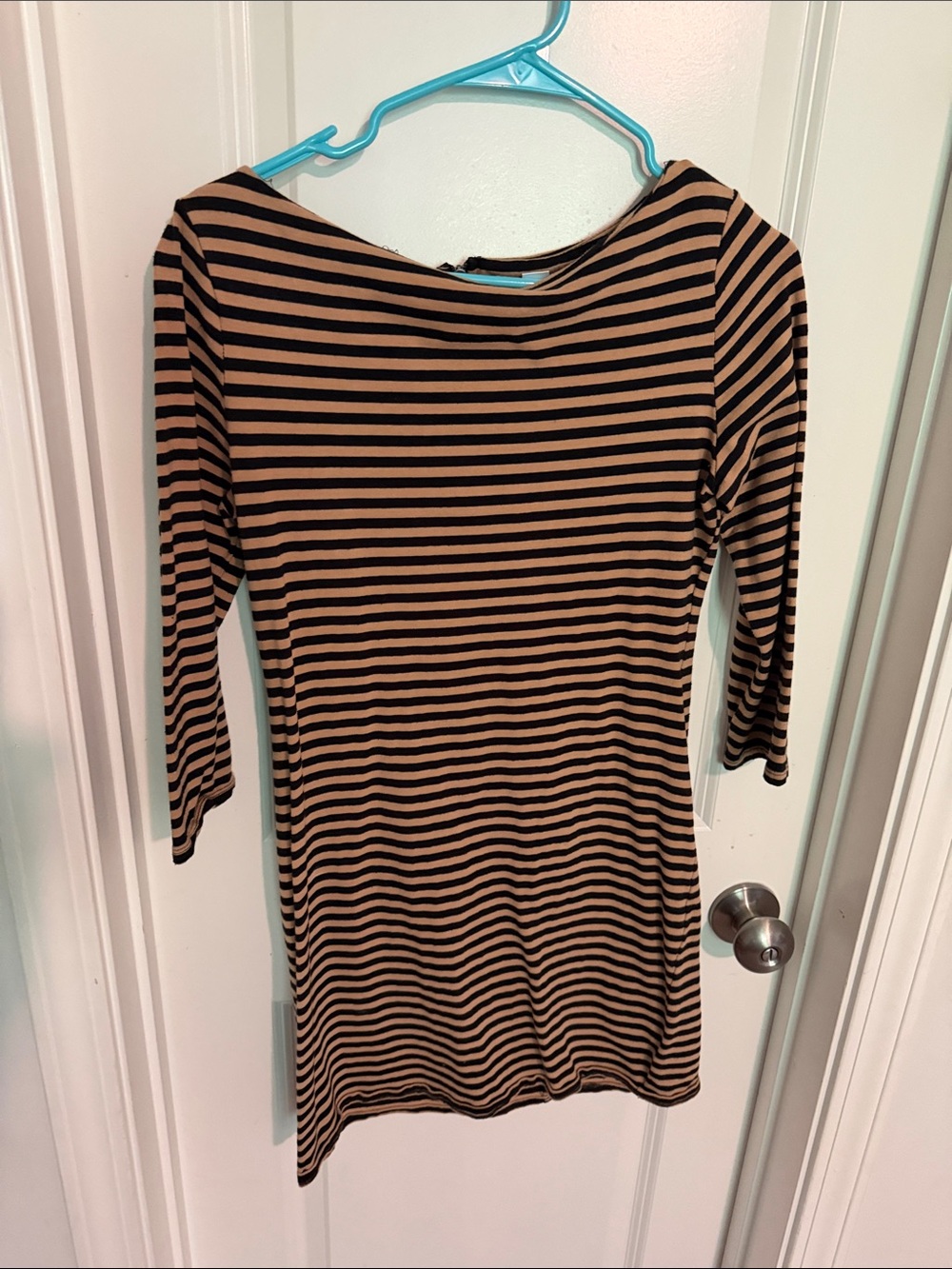 Xhilaration Black and Tan Striped Boatneck Dress